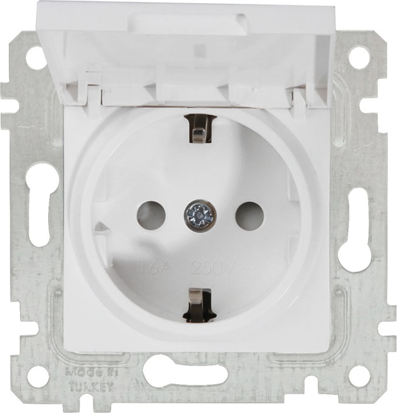 Rita Beyaz Mekanizma + Tuş Kapaklı Topraklı Priz (Çocuk Korumalı)