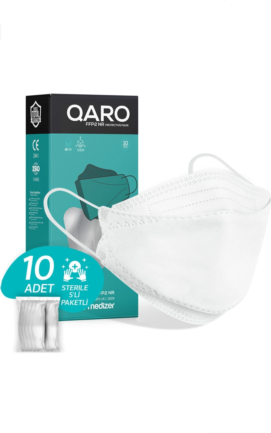 Qaro Beyaz Ffp2 Maske 10'lu
