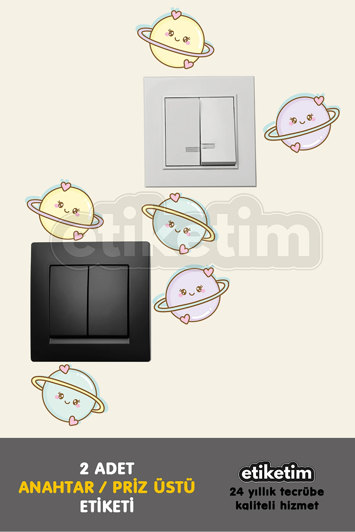 Priz Üstü Etiket Sevimli Gezegen Temalı Sticker 2'li Paket