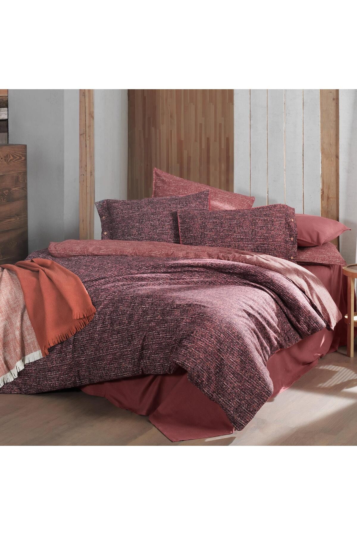 Glamis Çift Kişilik %100 Pamuk Flanel (Pazen) Nevresim Takımı Bordo