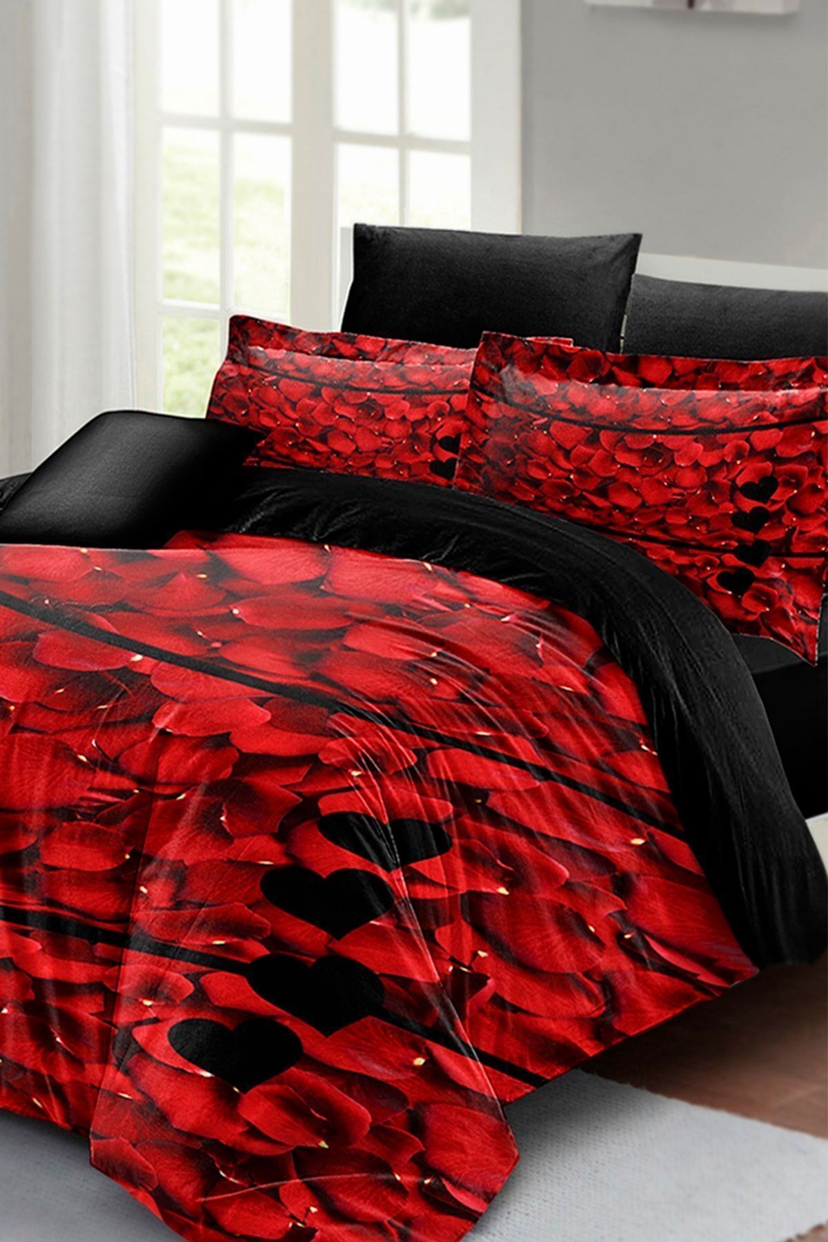 Kıng Sıze Rose Feather 3d Çift Kişilik Nevresim Takımı 220x240cm