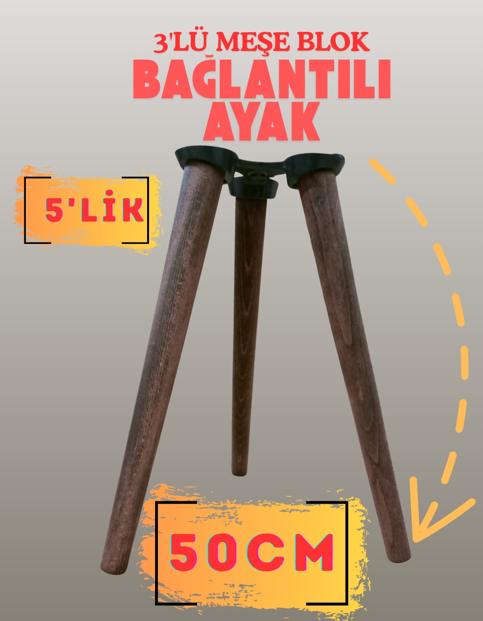 3 Bağlantılı Masa Sehpa Ayağı Meşe Görünümlü