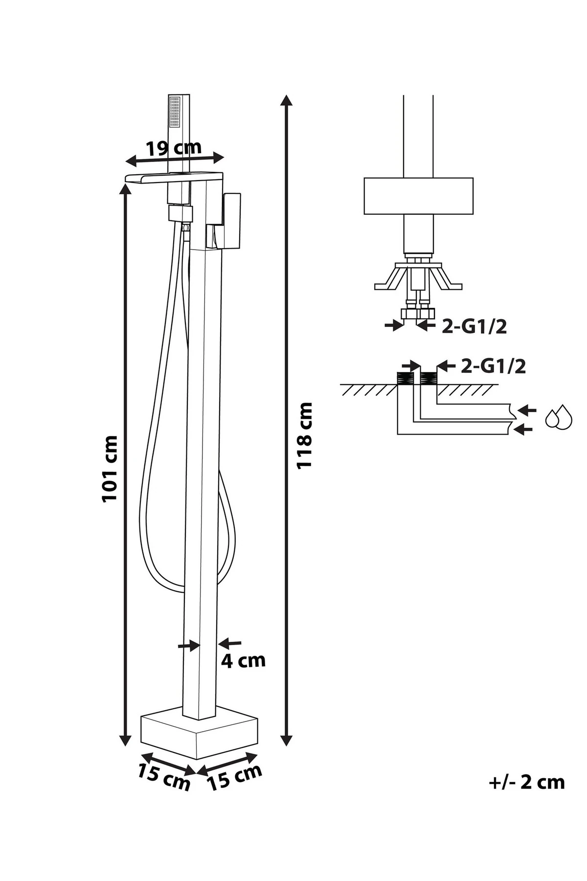 BOYOMA Serbest Duran Küvet Musluğu, Şelale Ağızlı, 118 cm