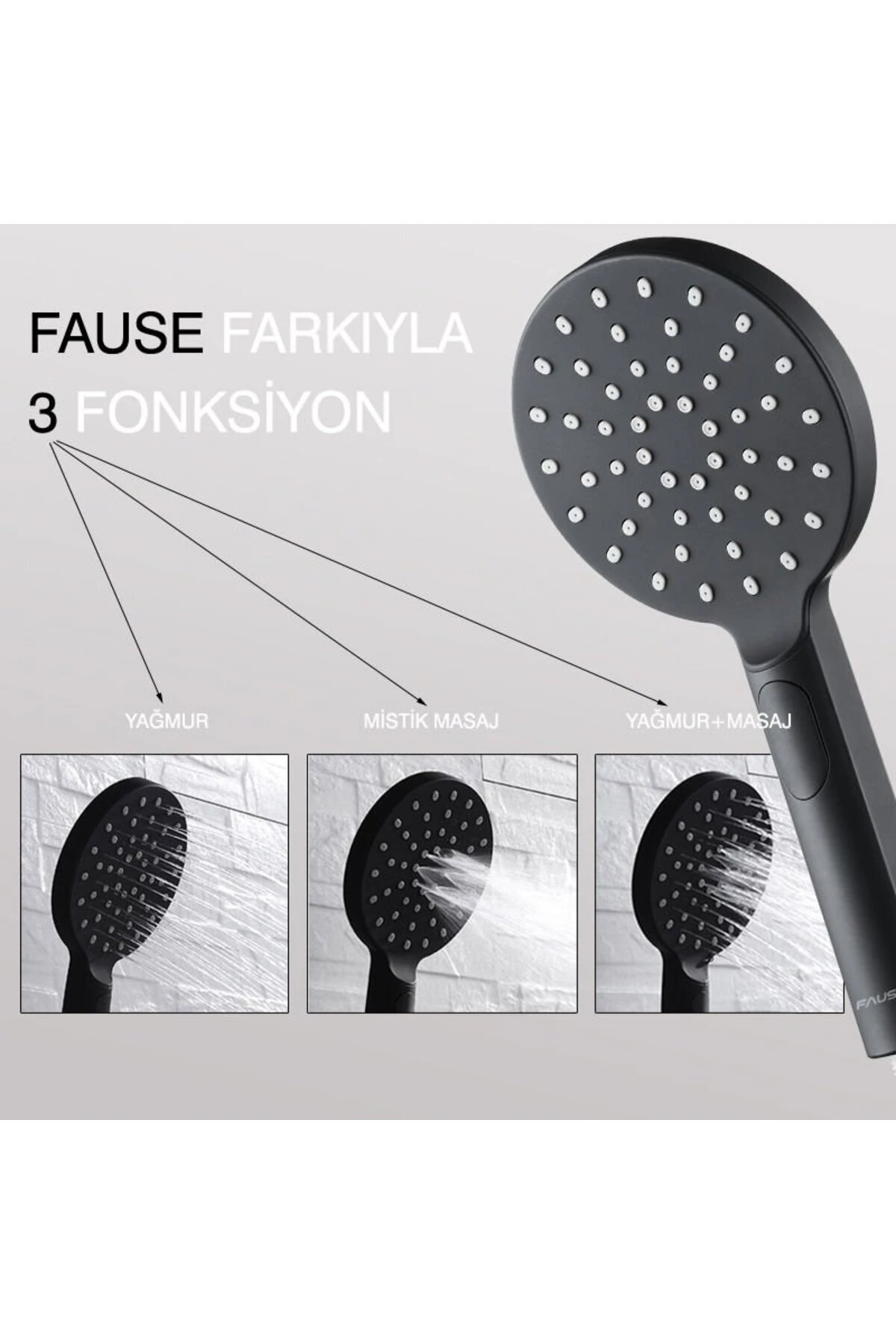 Kolonlu Tepe Duş Seti Robot Duş 3 Fonksiyon El Başlıklı Siyah Kds121-b