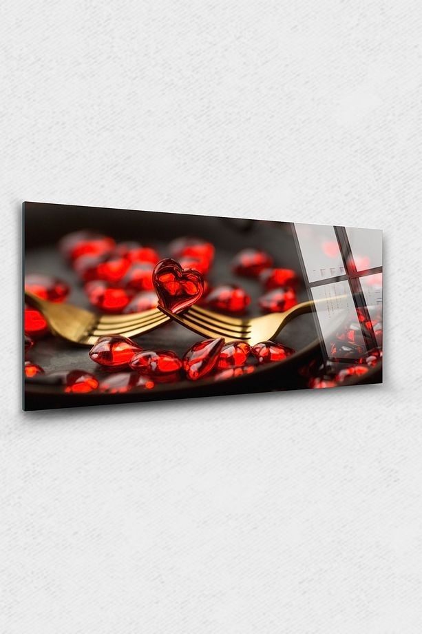 Çatal Kalp Cam Tablo, Restoran Tablo, Mutfak Tablo,duvar Dekor, Büyük Tablo, Cam Duvar Tablo