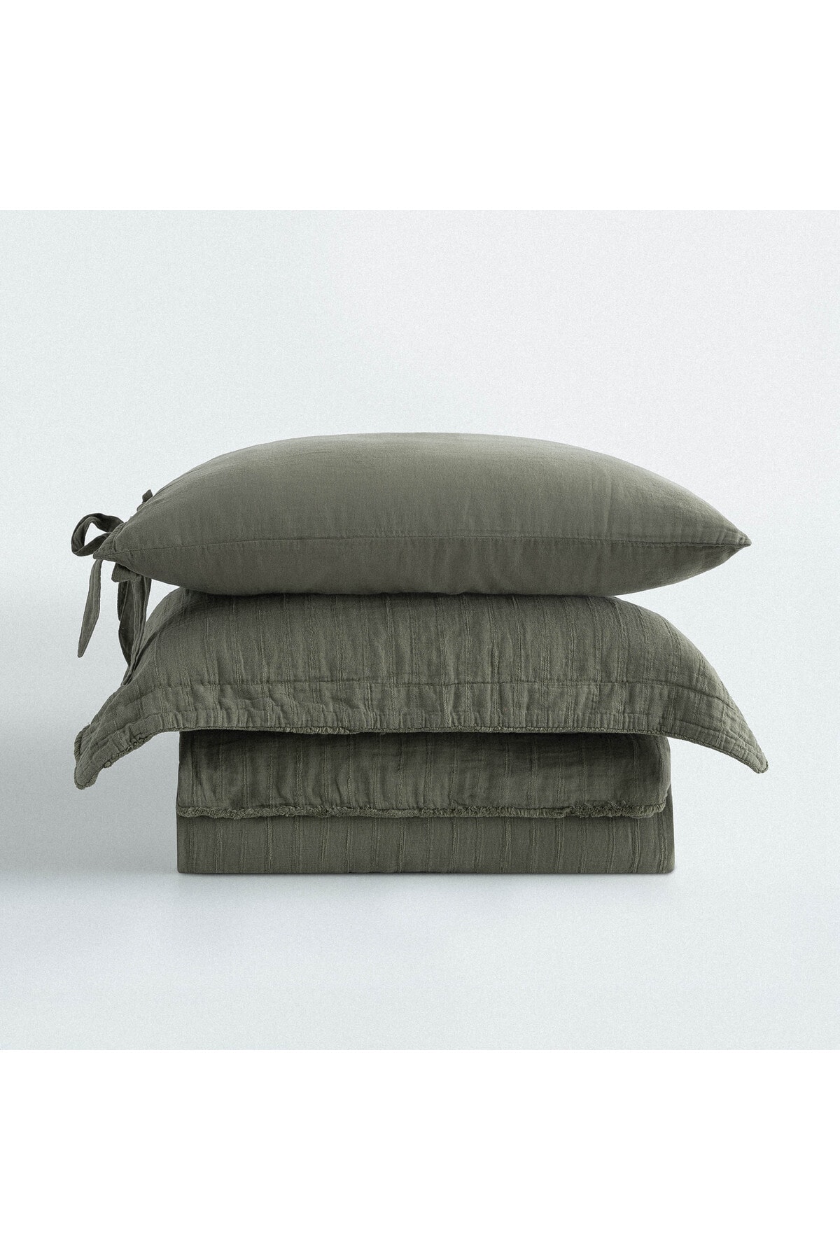 Serra Battal Boy Nevresim Takımı %100 Organik Pamuk Dokuma Yeşil 240x220 Cm