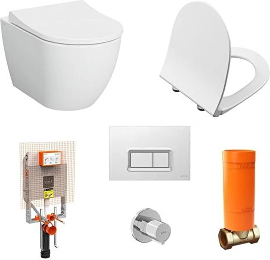 S60 Kanalsız Asma Klozet+Vitra Slim Duroplast Kapak+Gömme Rezervuar Set