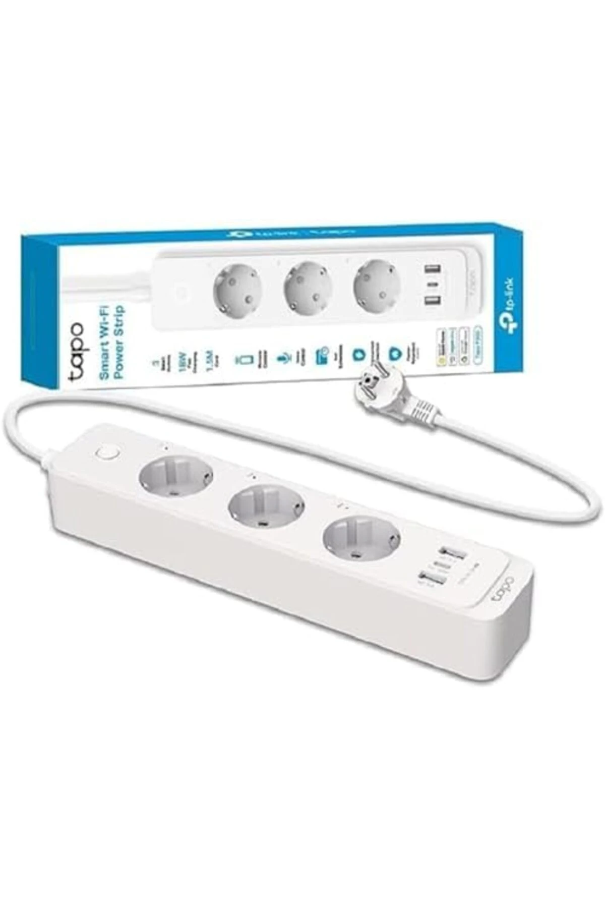 P300, 1.5m, 3'lü Akıllı Wi-Fi Priz, 18 W Hızlı Şarj, Uzaktan Kontrol, Kolay Kurulum ve Kullanım, Ama