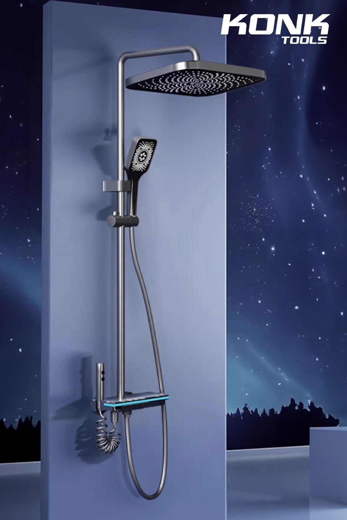 Dijital Piyano 5 Fonksiyonlu Antrasit Banyo Bataryalı Smart  Max Dijital Tepe Duşu Duş Seti