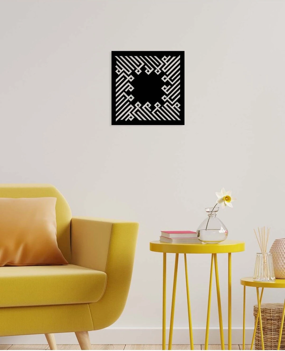 -La Ilahe Illallah Islami Metal Tablo - Islami Ev Dekorasyonu - Dini Duvar Tabloları - 50 X 50 - Cm - Sıyah-Islm-058