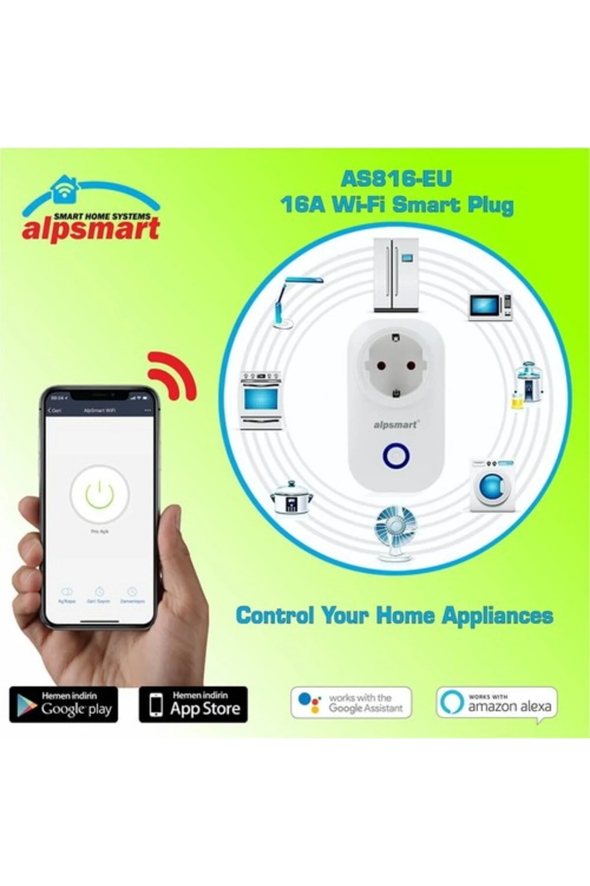 AS816EU Wi-Fi Akıllı Priz Soketi Zamanlayıcı 16AMPER Beyaz