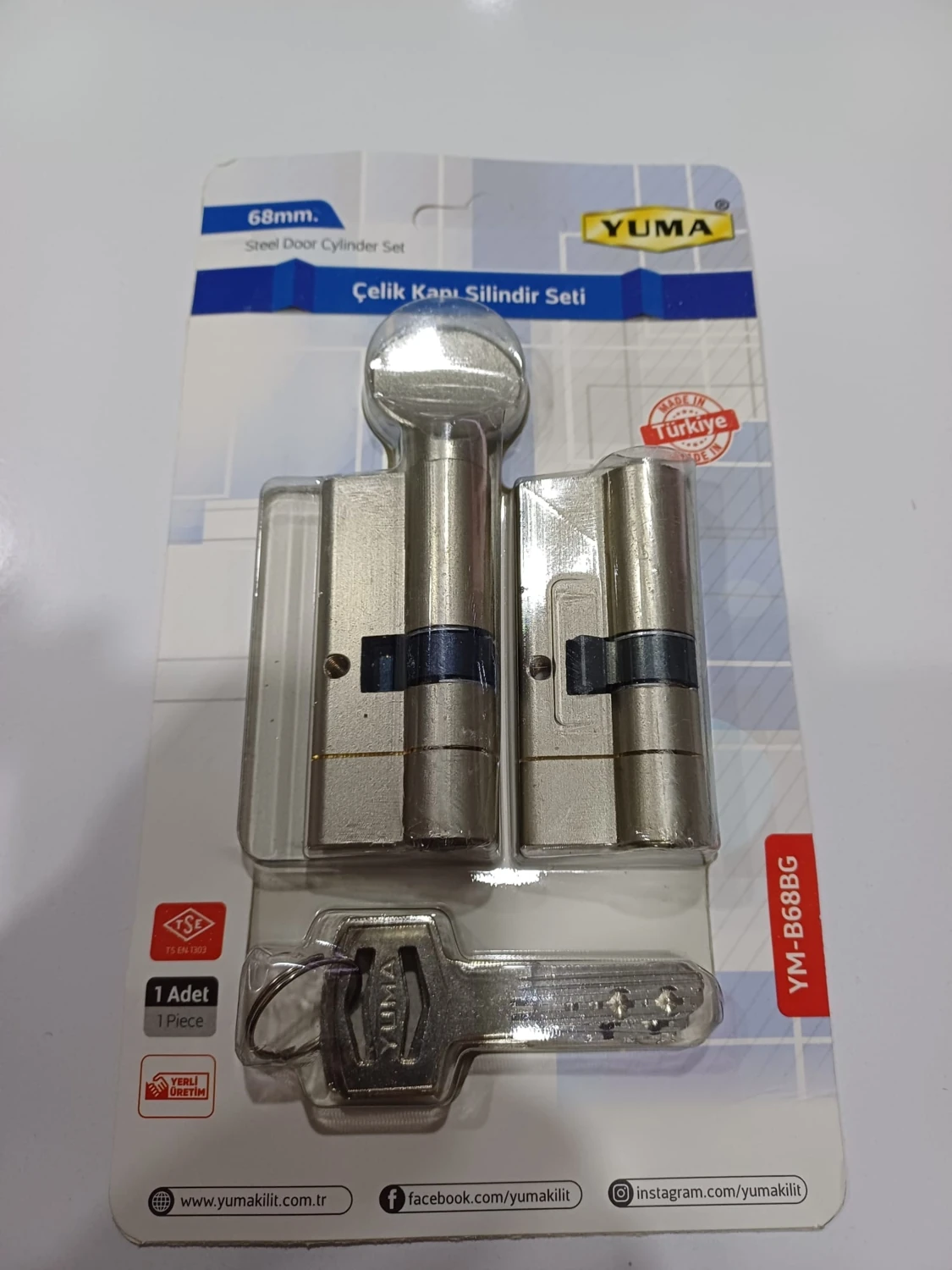 68 mm Çelik Kapı Kilidi Silindir Barel 2 Li Set