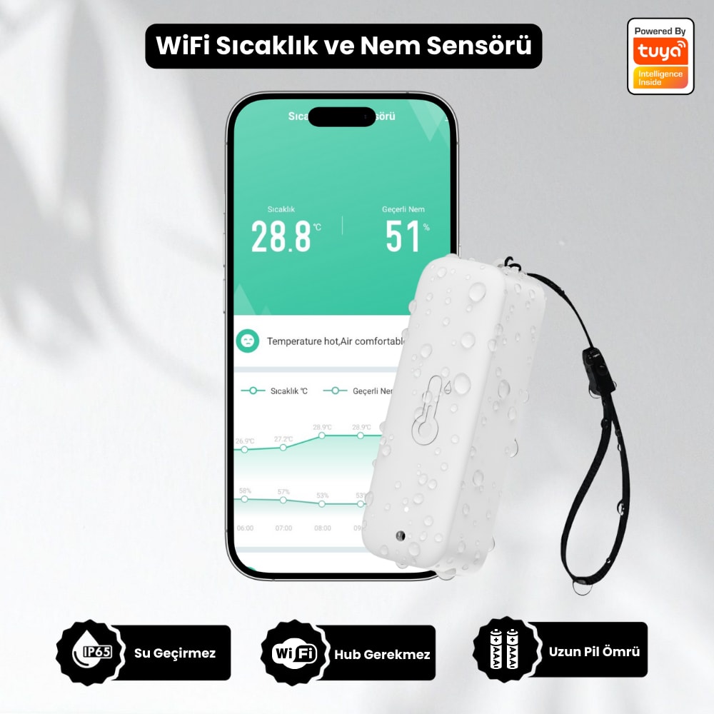 Wifi Pilli Sıcaklık ve Nem Sensörü ( Tuya - Smart Life Uyumlu )
