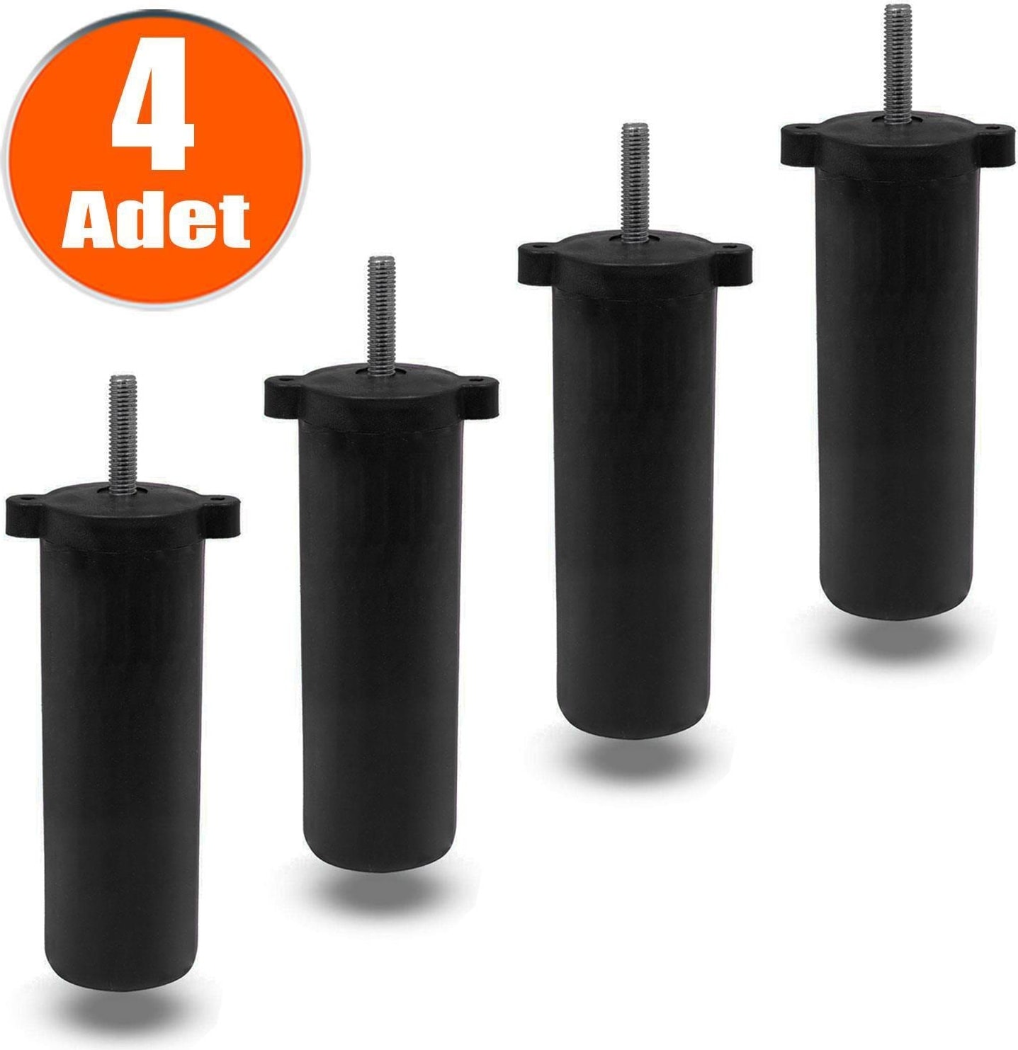 Ayarlanabilir Mobilya Kanepe Koltuk Baza Destek Yükseltme Ayağı M8 Civatalı Siyah Ayak 13 Cm 4 Adet