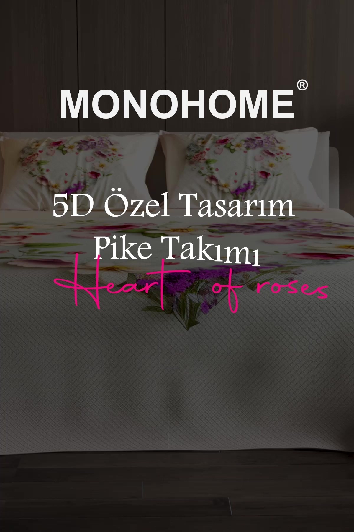 Pike Takımı Pamuklu Çift Kişilik Jakar Dokuma Yatak Örtüsü Heart of roses