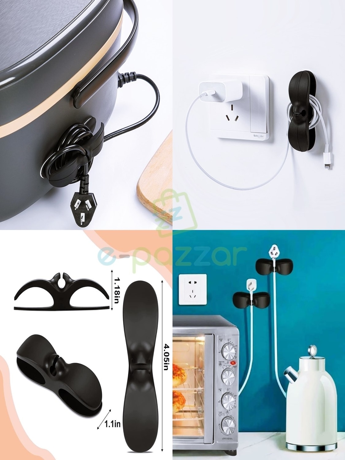 5 Adet Yapışkanlı Kablo Düzenleyici Airfriyer Mikser Fırın Kettle Şarj Pc Fiş Kablo Sarma Aparatı