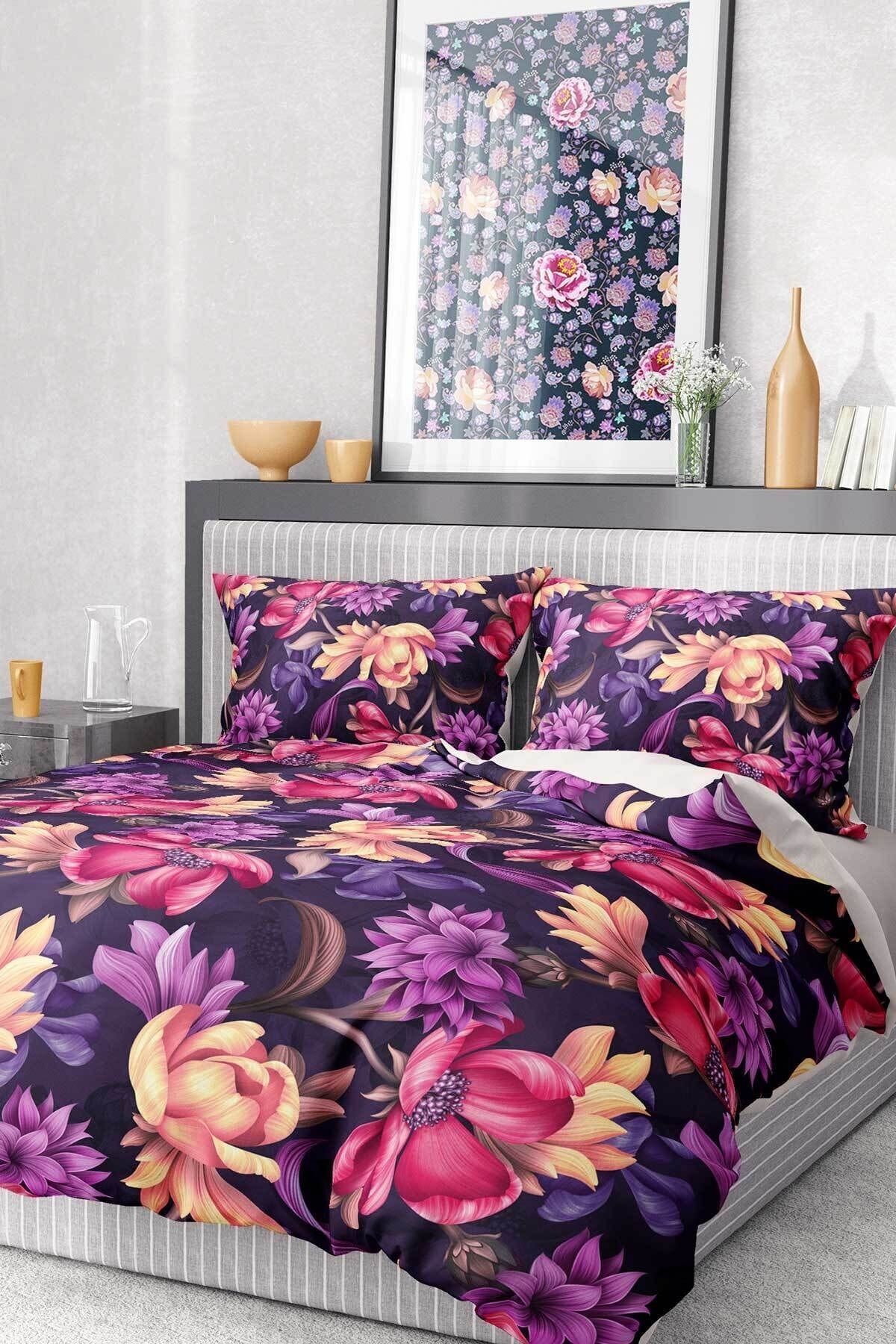 %100 Pamuk Saten Nevresim Takımı Lastikli Çarşaf Deluxe Çift Kişilik 3d Hürrem