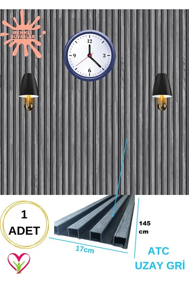 17x145cm 1 Adet ATC Uzay Gri Model PVC Lambiri Prefabrik Ofis Dekoratif Pvc Lambiri Duvar Paneli