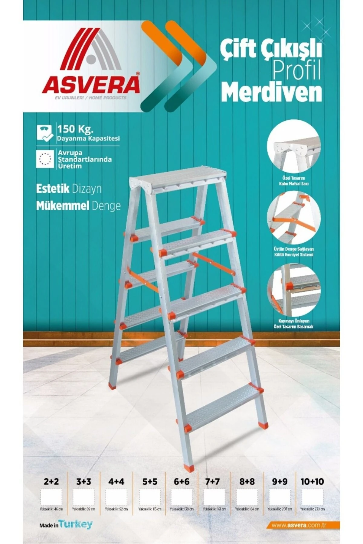 Yakut Serisi 4 4 Basamaklı Çift Çıkışlı Galvanizli Profil Merdiven (EV, BAHÇE, IŞYERİ IÇİN UYGUN)