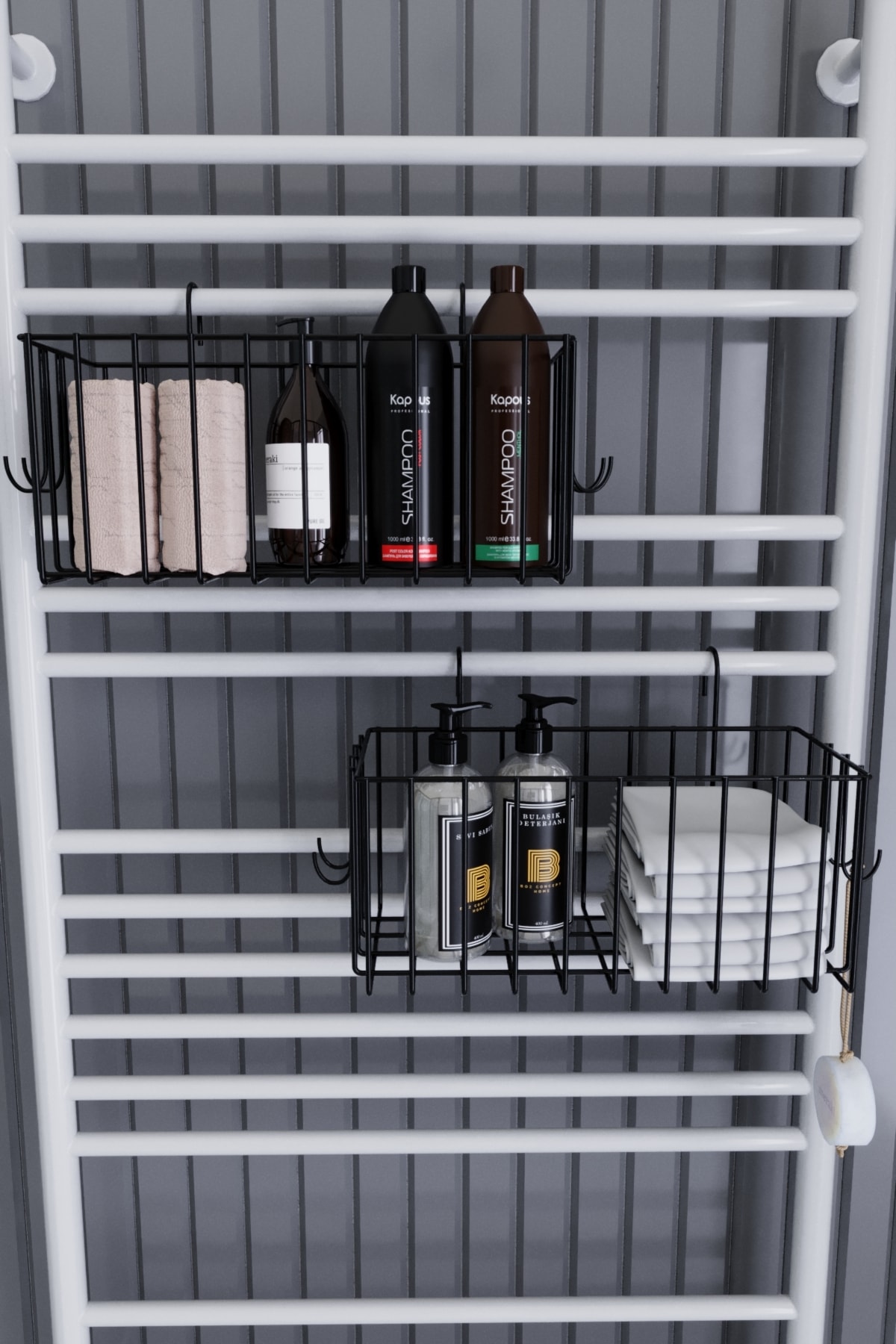 2 ADET SİYAH KANCALI HAVLU KURUTMALI HAVLUPAN BANYO DÜZENLEYİCİ KOZMETİK DÜZENLEYİCİ SEPET