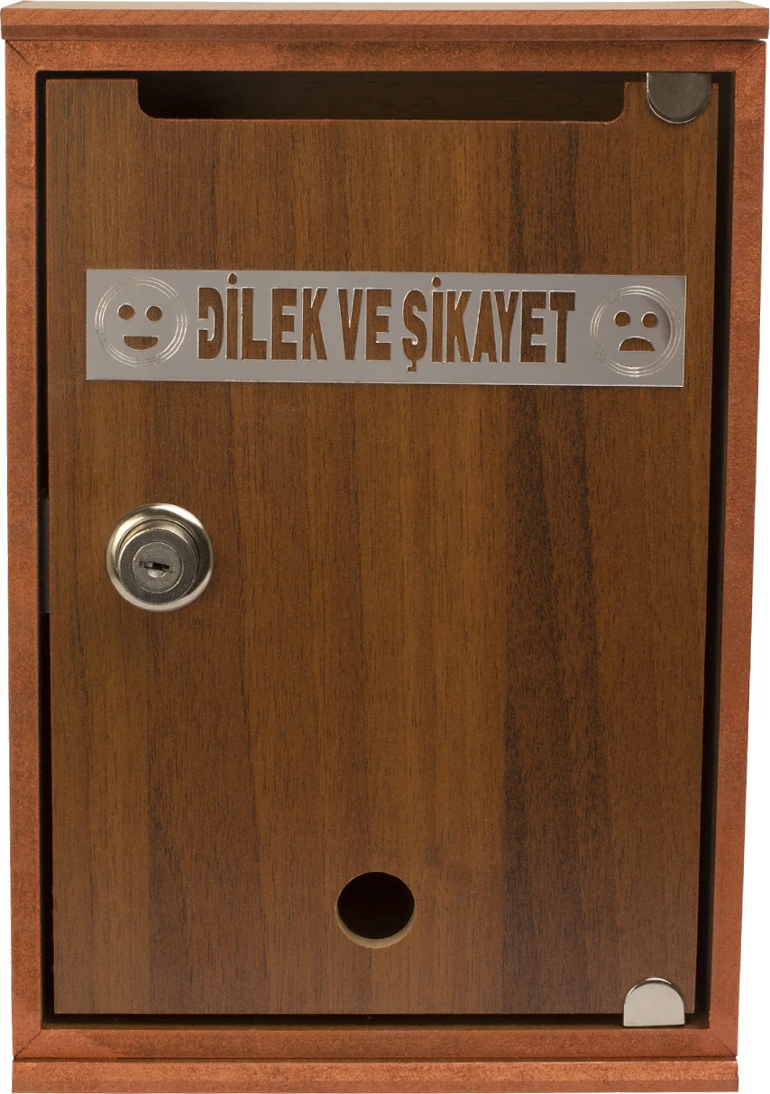 Kilitli Ahşap Dilek ve Şikayet Kutusu Ceviz Akça 2 Renk