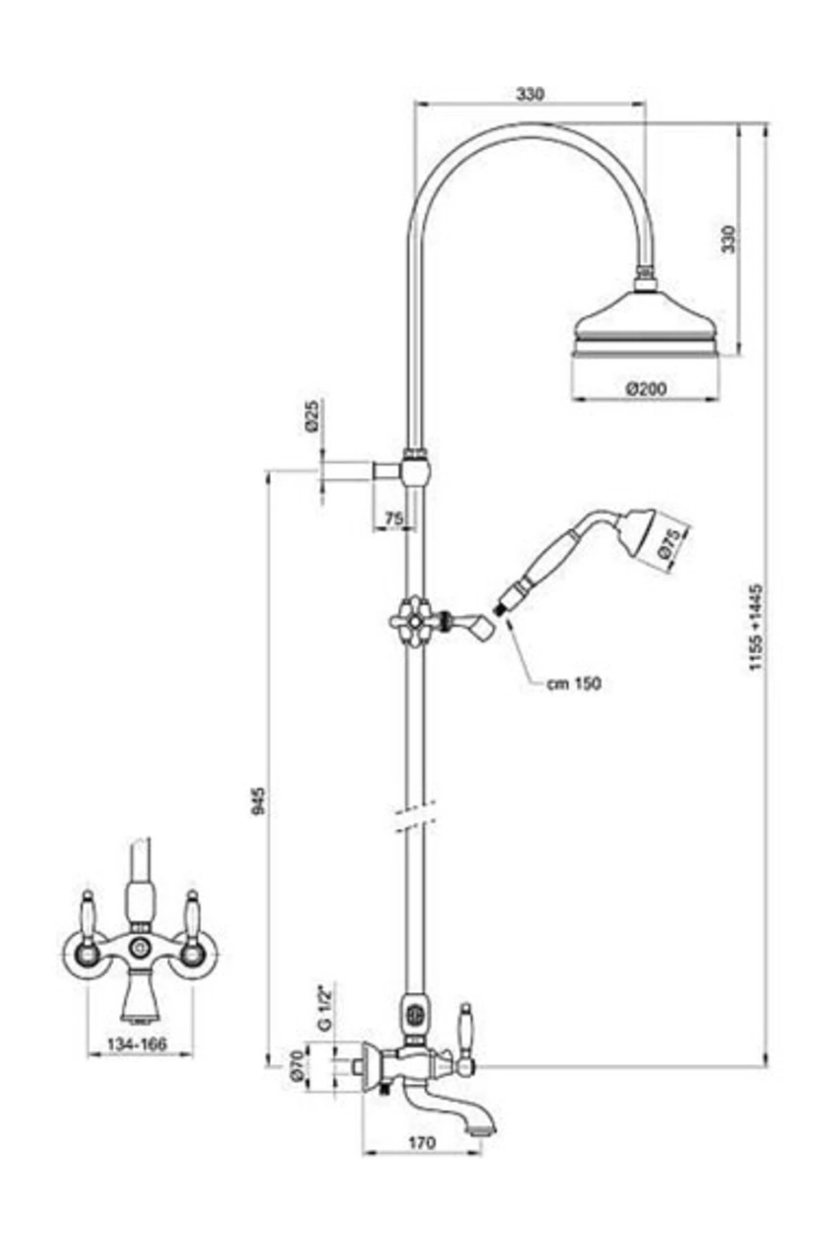 İtalyan Webert Karenina Banyo Bataryası Altın Swarovsky Taşli Duş Kolonu Ve El Duşu Seti