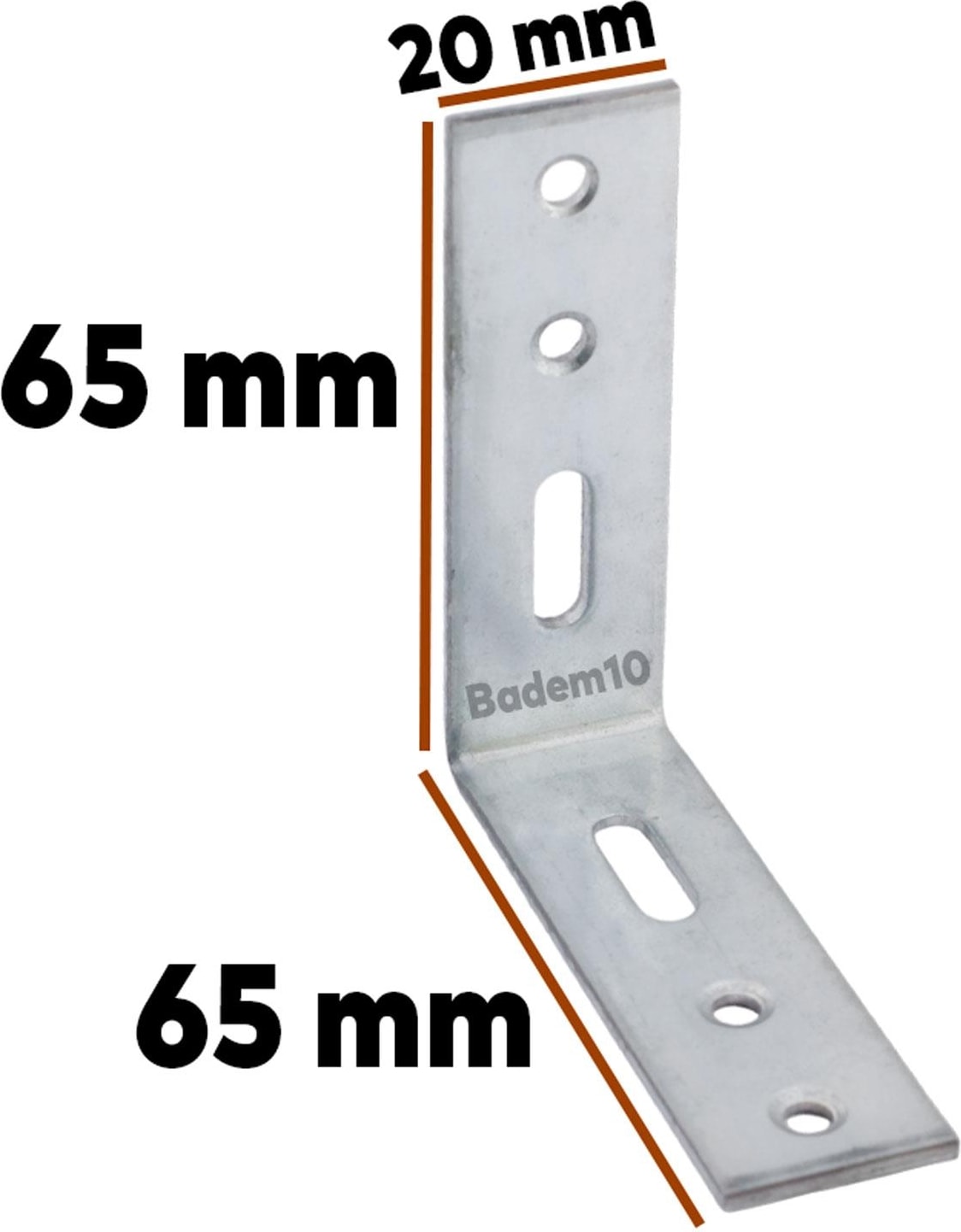 Mobilya Köşe Bağlantı Sabitleme L Demir Deprem Dolap Duvar Birleştirme Gönye 65X65X20 mm (10 Adet)