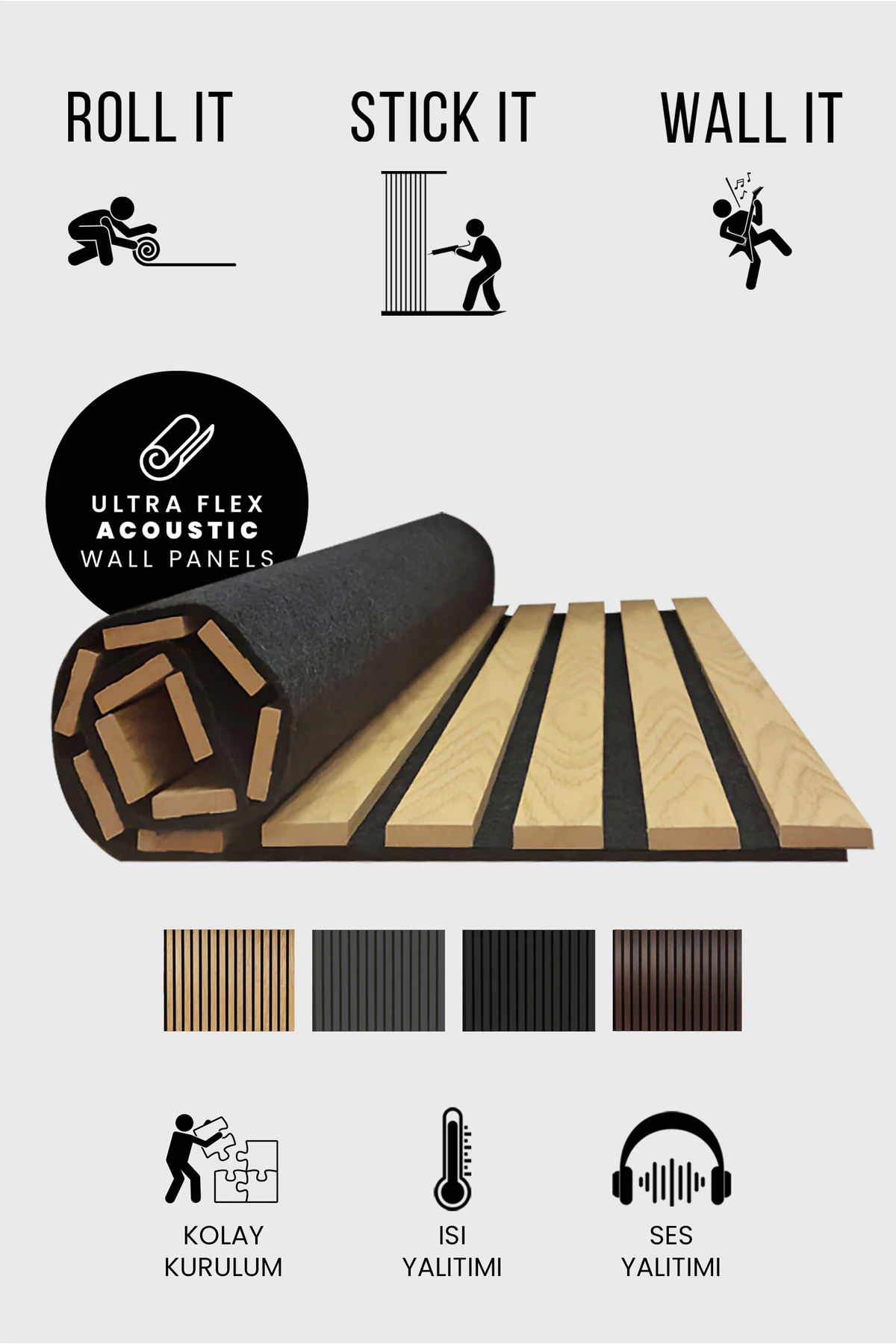 60x250 Cm Akustik Duvar Paneli Star Slim Flex Ff Kaplama Siyah - Ses Ve Isı Yalıtımı