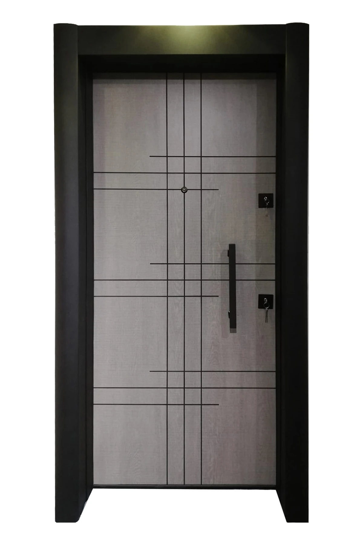 Düz Model Çelik Kapı, Antrasit Gri Desenli Çelik Kapı Sol Açılım