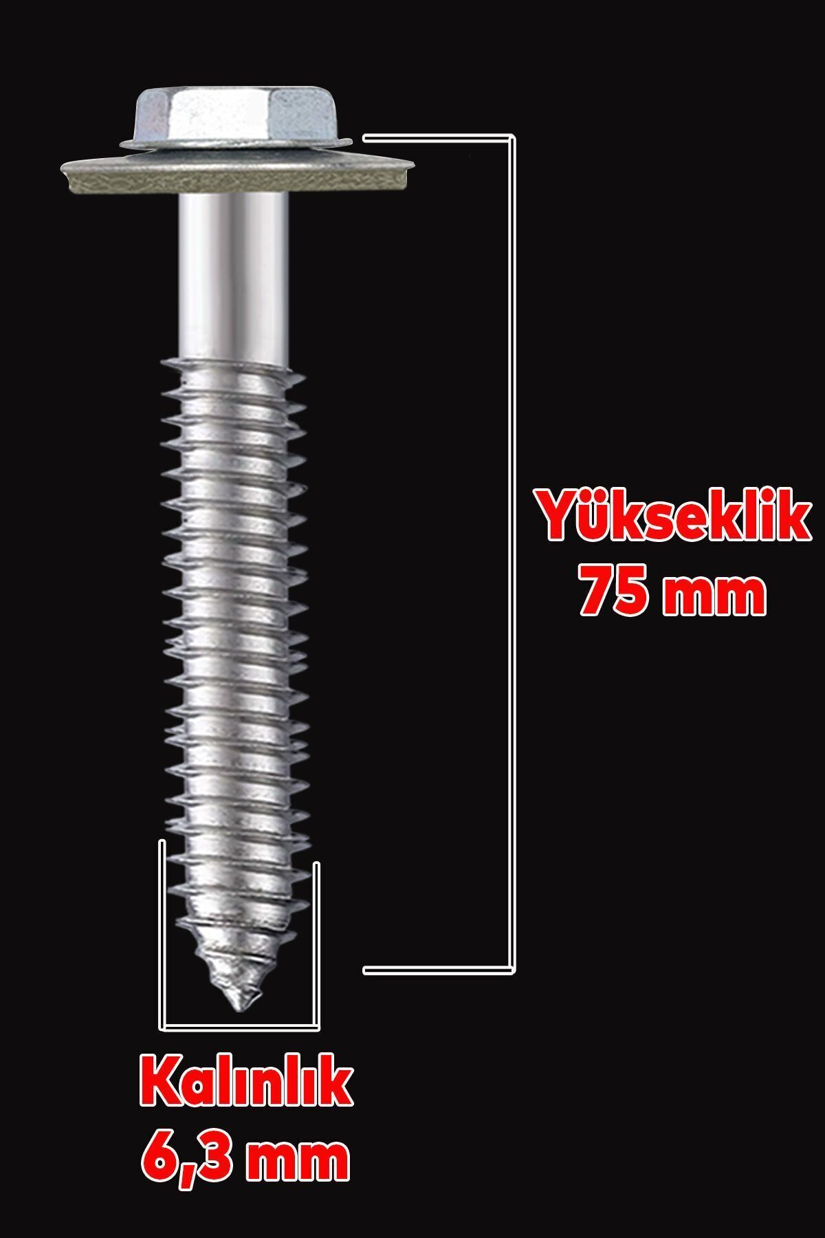 OZKUVVET Betofast Vidası 6.3x75 mm Paket 100 ADET Sivri Uçlu Çatı Panel Beton Ağaç Vidası