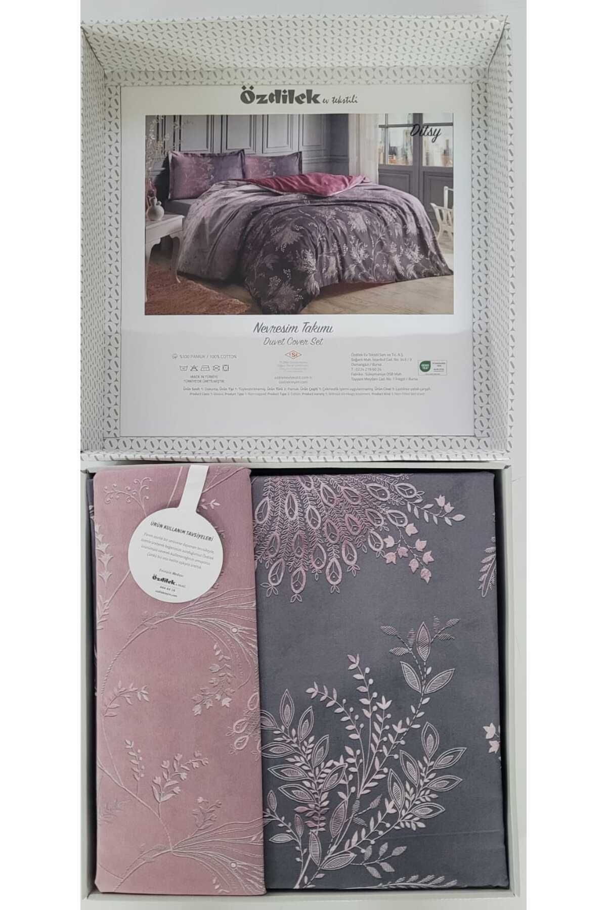 Mor Ditsy Çiftkişilik Nevresim Takımı %100 Pamuk Cotton