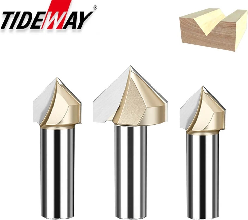 V00116 Tideway 90 Derece V-Tipi Ağaç Işleme Freze Kesici Karbür Cnc Router Bit V Oluk Ahşap Mdf Kesme Planya Gravür (Yurt Dışından)