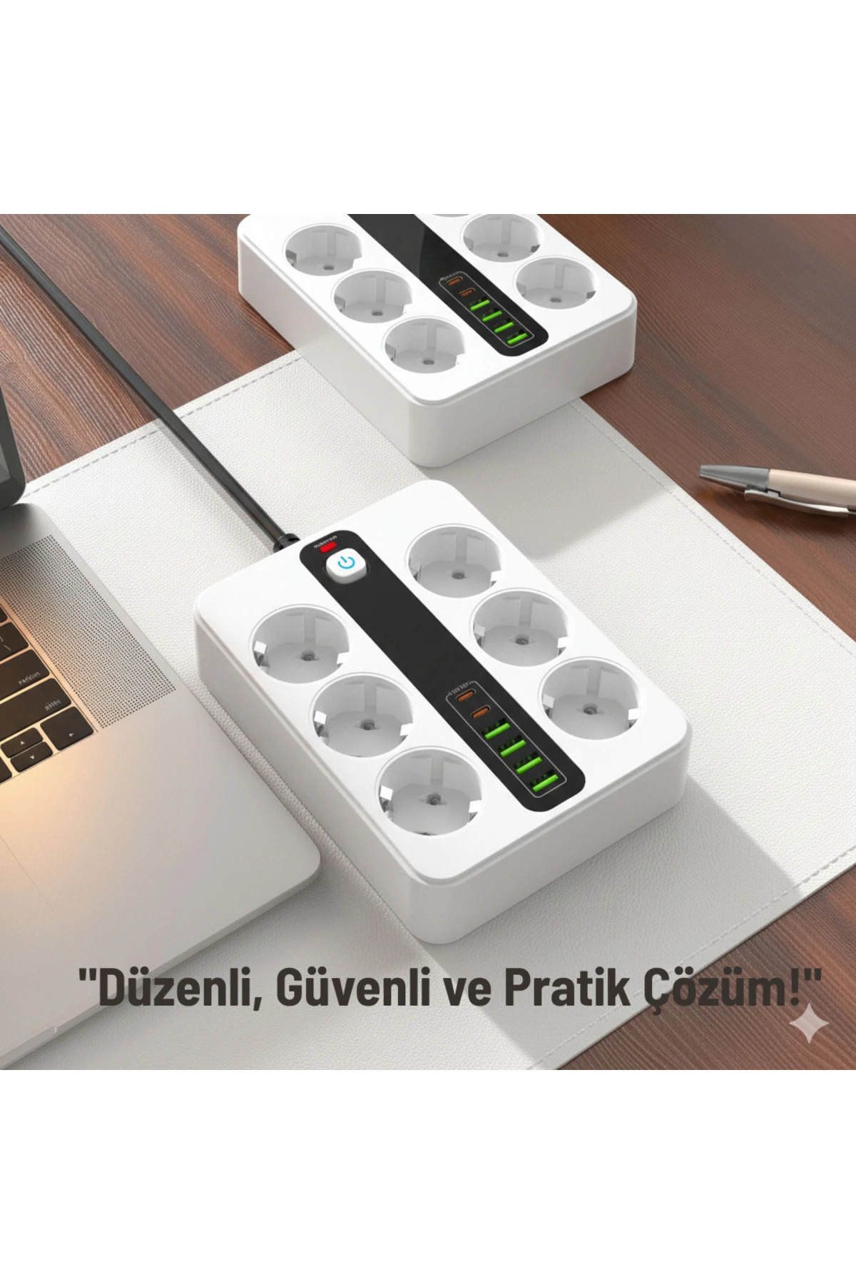 6 Prizli Akıllı Uzatma Kablosu – 4 USB-A + 2 Type-C Hızlı Şarj Çıkışlı Akım Korumalı , 2 Metre Kablo