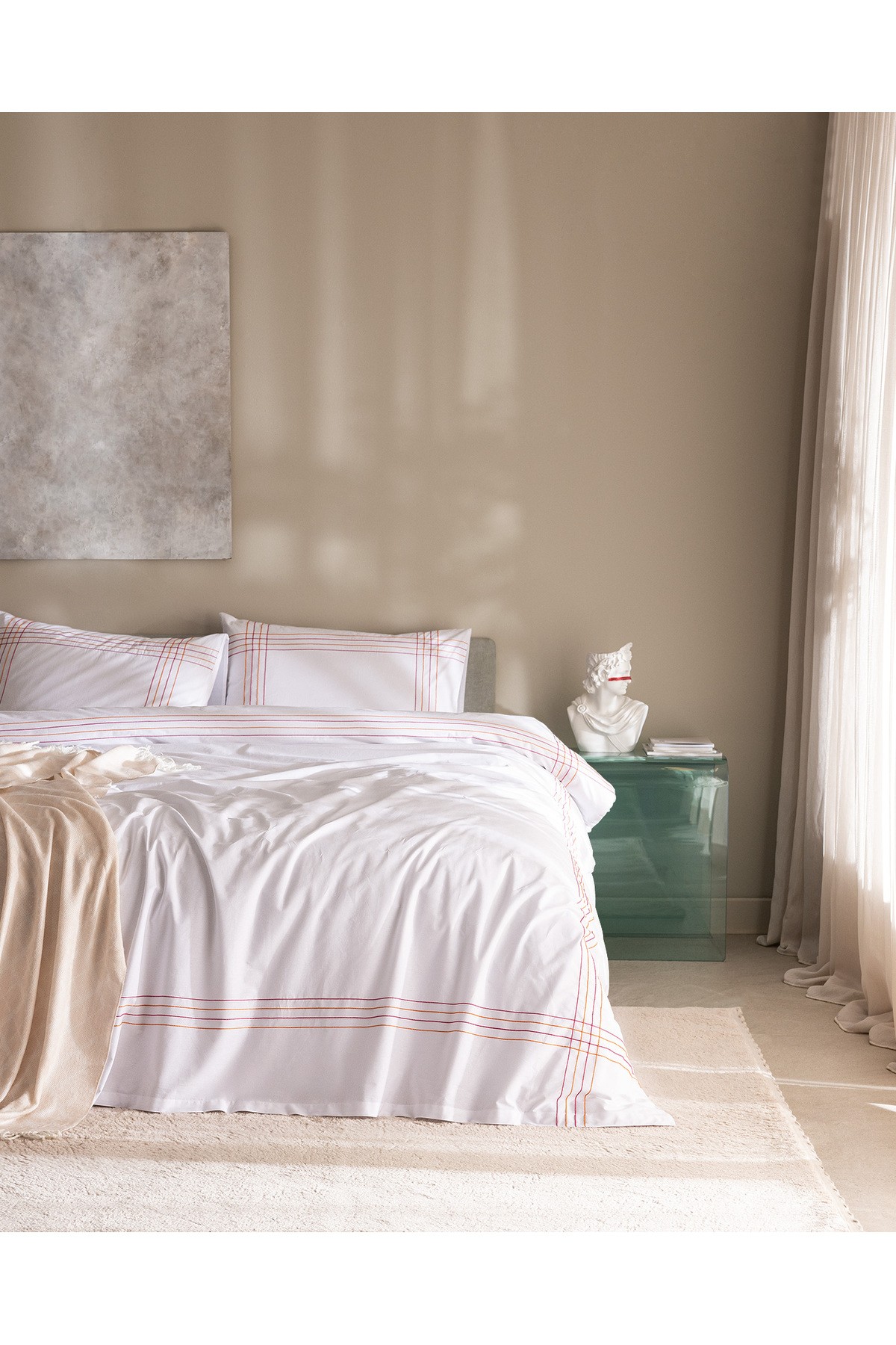 Holly King Size %100 Pamuklu Nevresim Takımı - Beyaz/turuncu