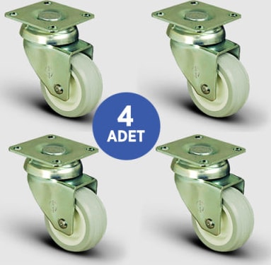 4 Adet Ep01Zkc50, Oynak Tablalı Pvc Kaplı Mobilya Tekerleği, Sehpa Tekeri, Çap:50, 4Lü Set, Çift Dizi Bilyalı Geniş Tip