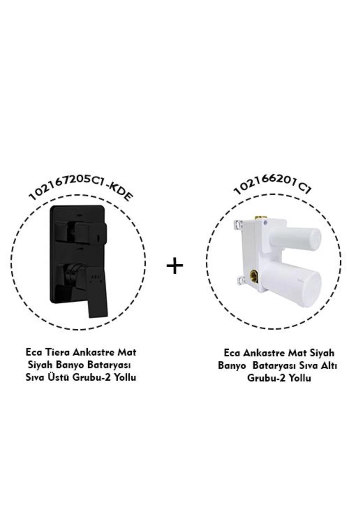 Tiera Ankastre Mat Siyah Banyo Bataryası 2 Parça Set / 2 Yollu (102167205C1-KDE+102166201C1)