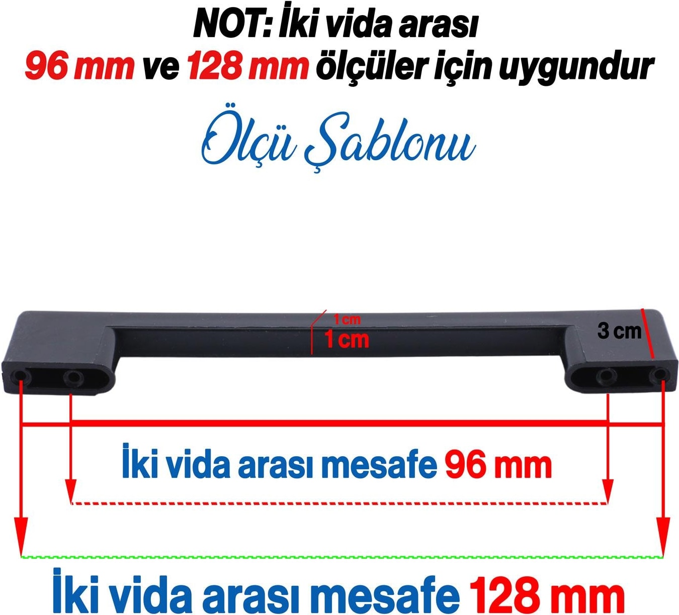 (Sert Plastik) 20 Adet Köprü 96 mm Siyah Mobilya Mutfak Çekmece Dolabı Dolap Kulbu