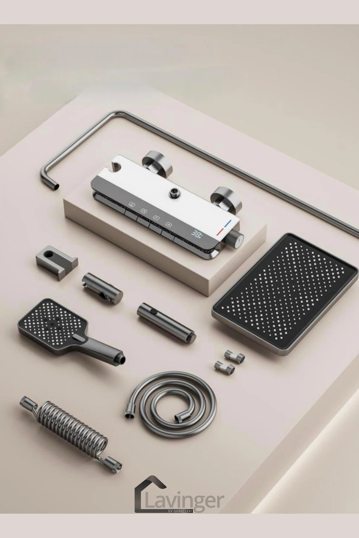 Akıllı LED Ekranlı Termostatik Duş Sistemi – 5 Fonksiyonlu Premium Tasarım - Robot IŞIKLI BEYAZ