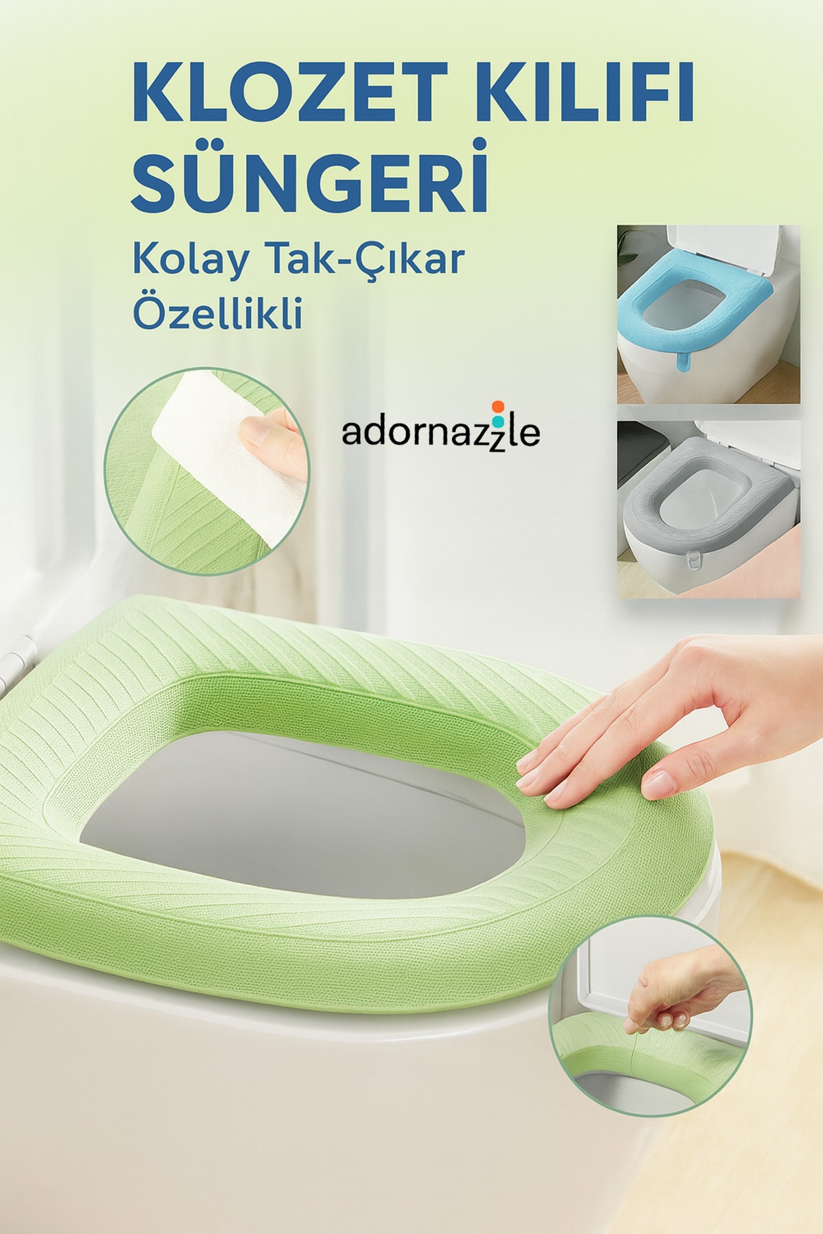 Yıkanabilir Klozet Kapağı Süngeri, Bükülebilir, Su Geçirmez, Rahat ve Pratik Kılıf