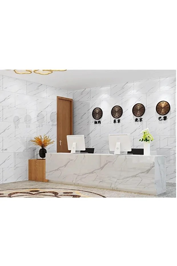6 Adet 60cmx30cm Beyaz Mermer Desen Yapışkanlı Karavan Banyo Wc Duvar Kaplama Paneli BS1763