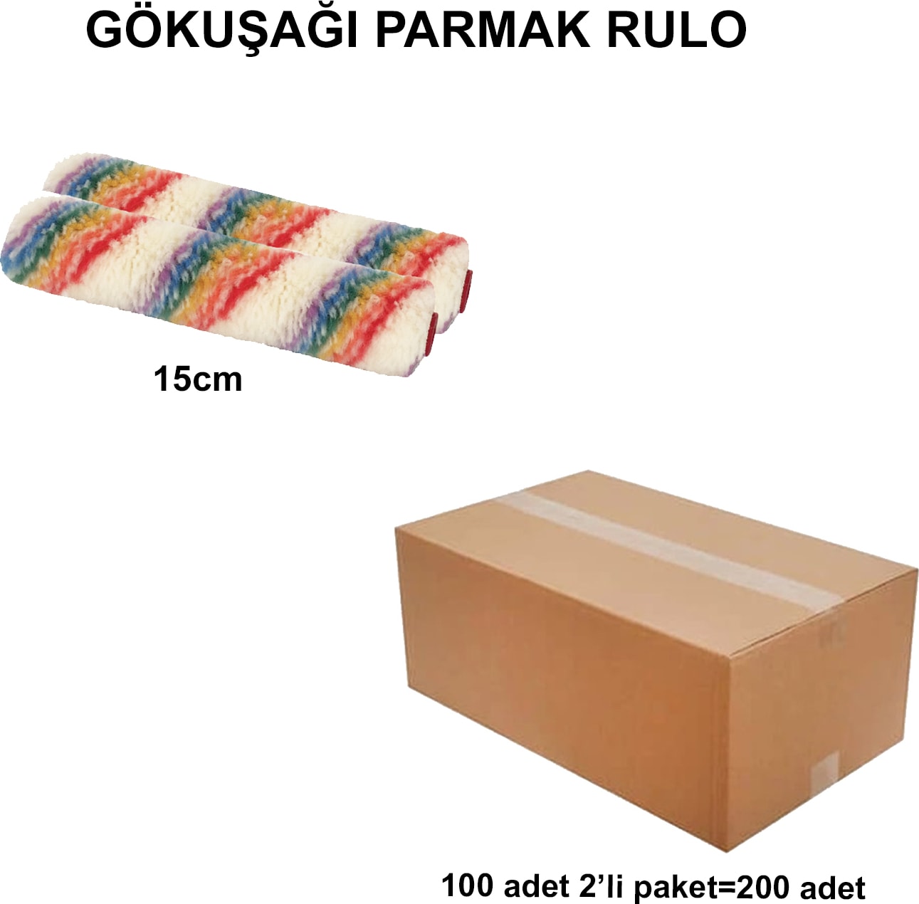 Izmir Fırça Arge Toptan Gökkuşağı Parmak Rulo Yedek 15 cm 200 Adet 011014