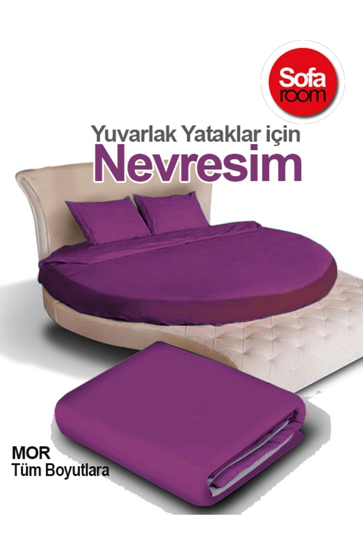Yuvarlak Nevresim Takımı Mor 230 Cm Çapında Battal Boy %100 Pamuk