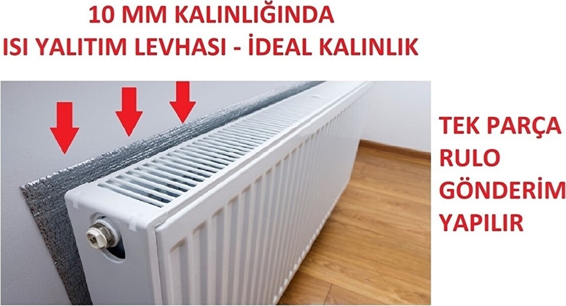Alüminyum Folyolu 50X100CM KALINLIK:10MM Radyatör Petek Arkası Isı Yalıtım Izolasyon Levhası 5 Adet