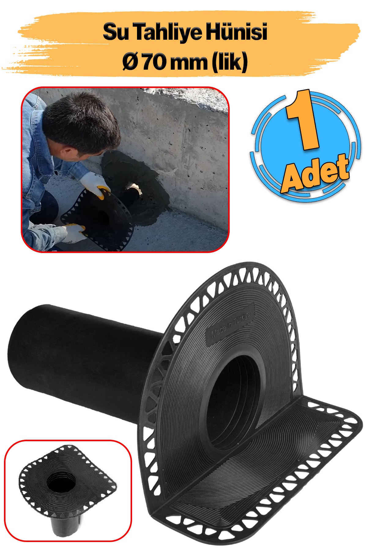 Parapet Dik İniş ( 70'lik ) Direnaj Hünisi Çatı Balkon Yağmur Su Tahliye Gider Borusu Oluk Adaptörü