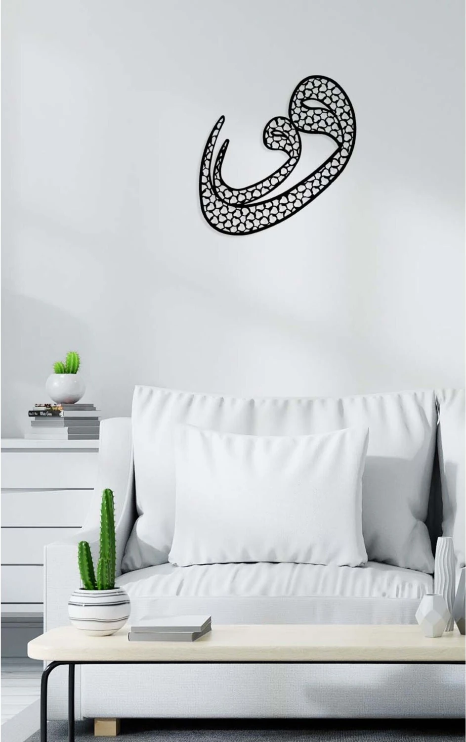 -Vav Harfi Islami Metal Tablo - Islami Ev Dekorasyonu - Dini Duvar Tabloları - 60 X 60 - Cm - Sıyah-Islm-142