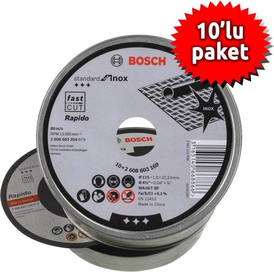 BOSCH Metal Kesme Taş Inox 115 x 1 mm Metal 10'lu