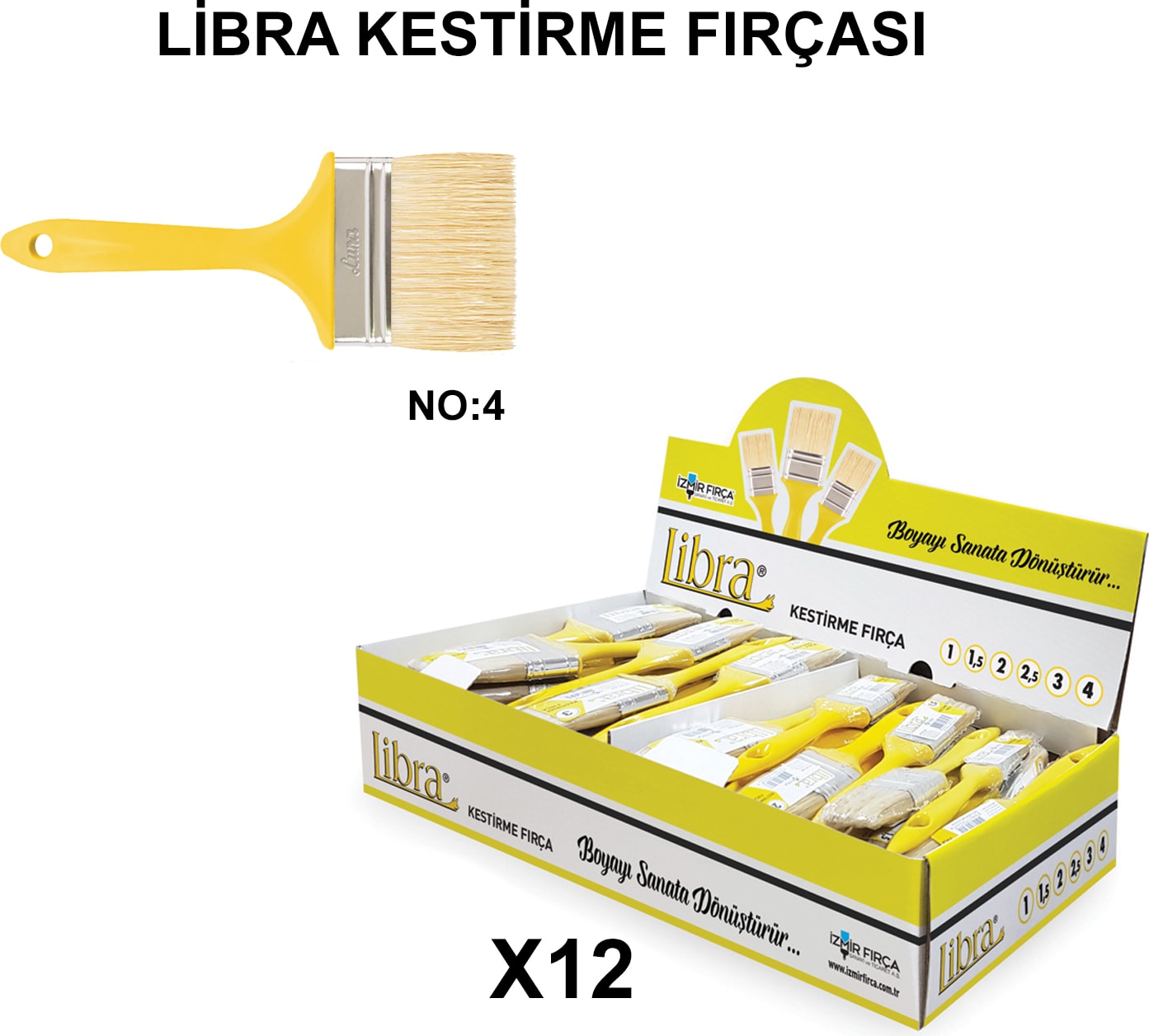 İZMİR FIRÇA Izmir Fırça Arge Toptan Libra Kestirme Fırçası No 4 - 12 Adet 003286