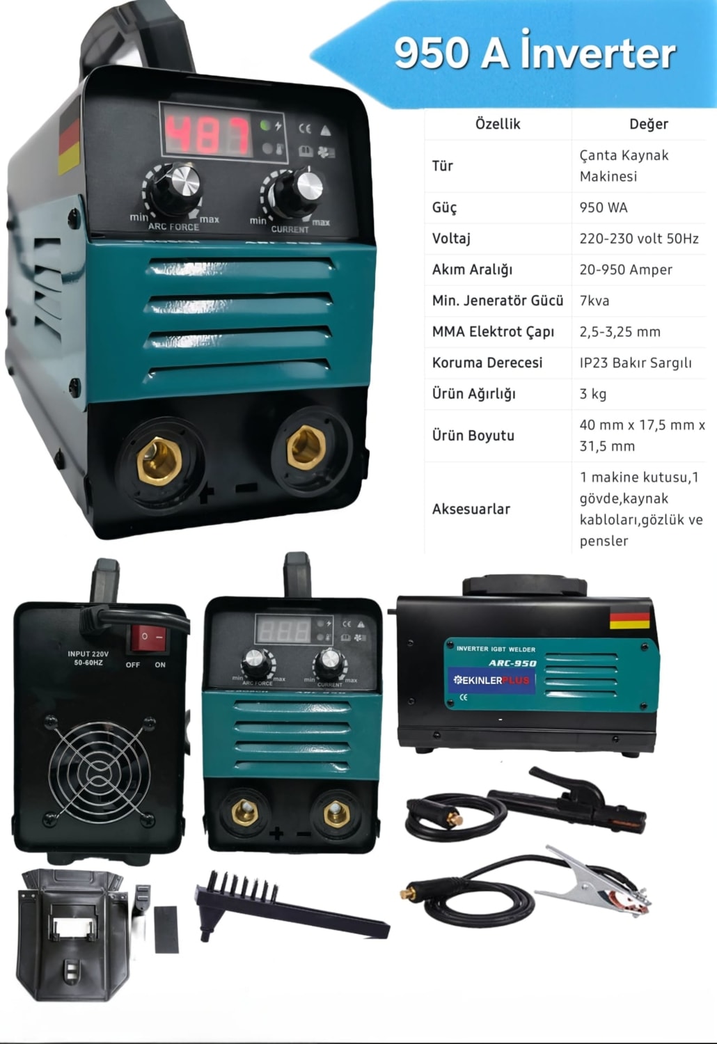 ARC-950 Inverter Dijital Kaynak Makinesi (Mavi) EEA451