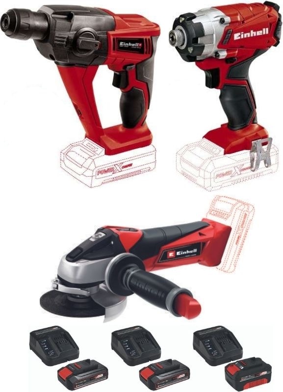 EİNHELL Te-Hd 18 Matkap Vidalama Te-Cı 18/1 Vidalama Te-Ag 18/115 Avuç Taşlama 2X2.5+4.0AH Akülü Set