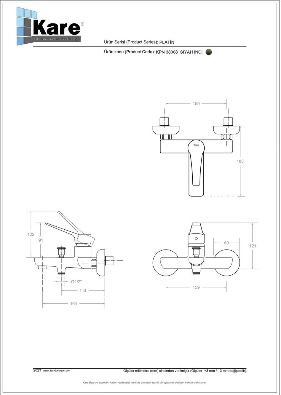 Platin Mix Siyah Inci Banyo Bataryası